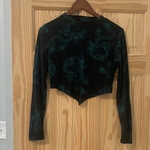 Rue21 Black and Teal Dragon Print Crop Top